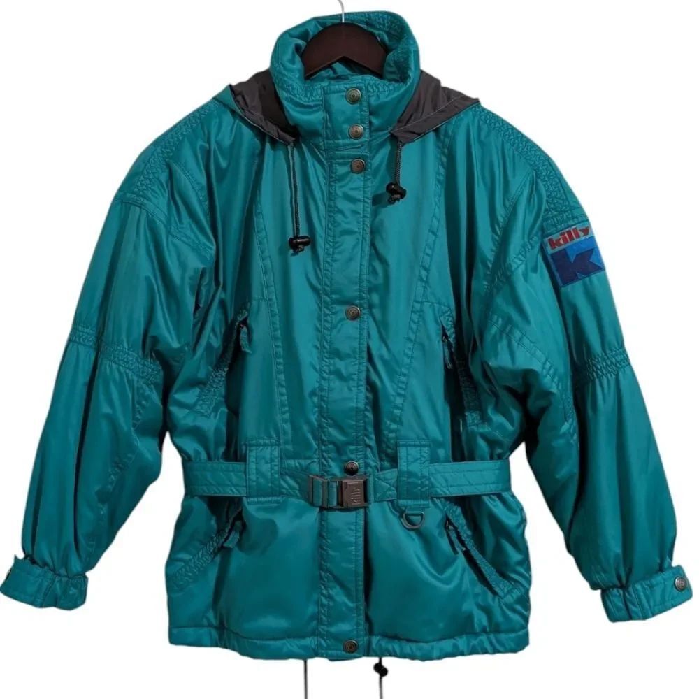 Vintage 80s-90s Killy Teal Belted Insulated Ski Jacket Coat - Women's US 8